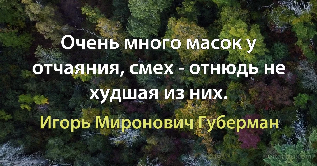 Очень много масок у отчаяния, смех - отнюдь не худшая из них. (Игорь Миронович Губерман)