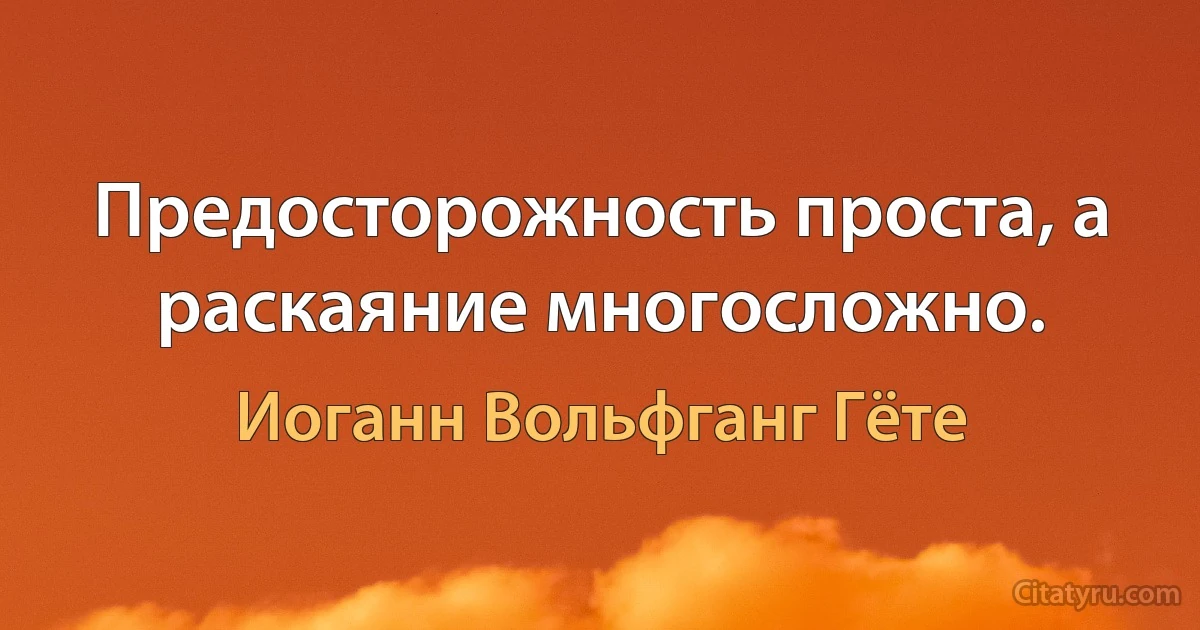 Предосторожность проста, а раскаяние многосложно. (Иоганн Вольфганг Гёте)