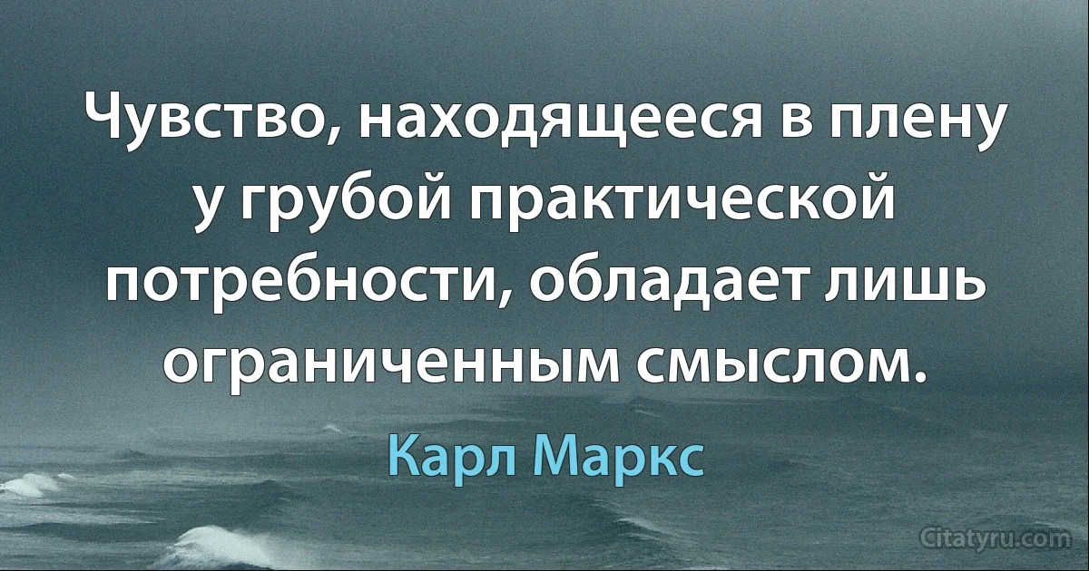 Чувство, находящееся в плену у грубой практической потребности, обладает лишь ограниченным смыслом. (Карл Маркс)