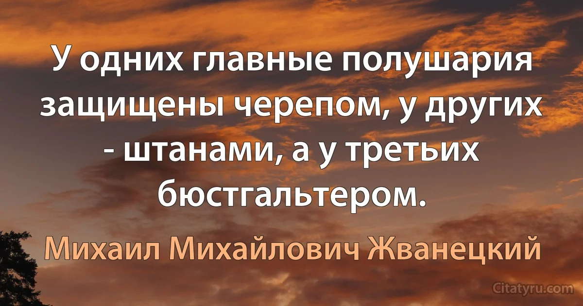 У одних главные полушария защищены черепом, у других - штанами, а у третьих бюстгальтером. (Михаил Михайлович Жванецкий)