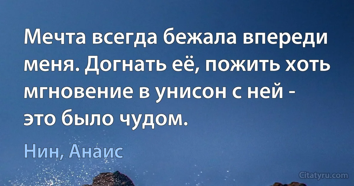 Мечта всегда бежала впереди меня. Догнать её, пожить хоть мгновение в унисон с ней - это было чудом. (Нин, Анаис)