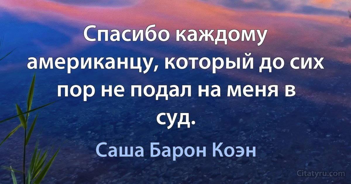 Спасибо каждому американцу, который до сих пор не подал на меня в суд. (Саша Барон Коэн)