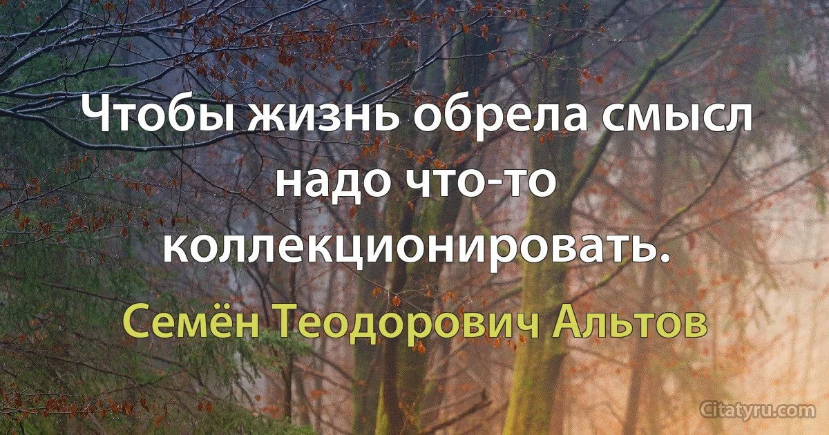 Чтобы жизнь обрела смысл надо что-то коллекционировать. (Семён Теодорович Альтов)