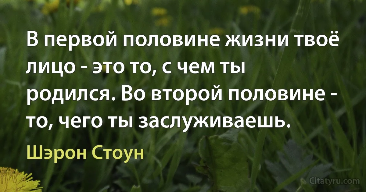 В первой половине жизни твоё лицо - это то, с чем ты родился. Во второй половине - то, чего ты заслуживаешь. (Шэрон Стоун)