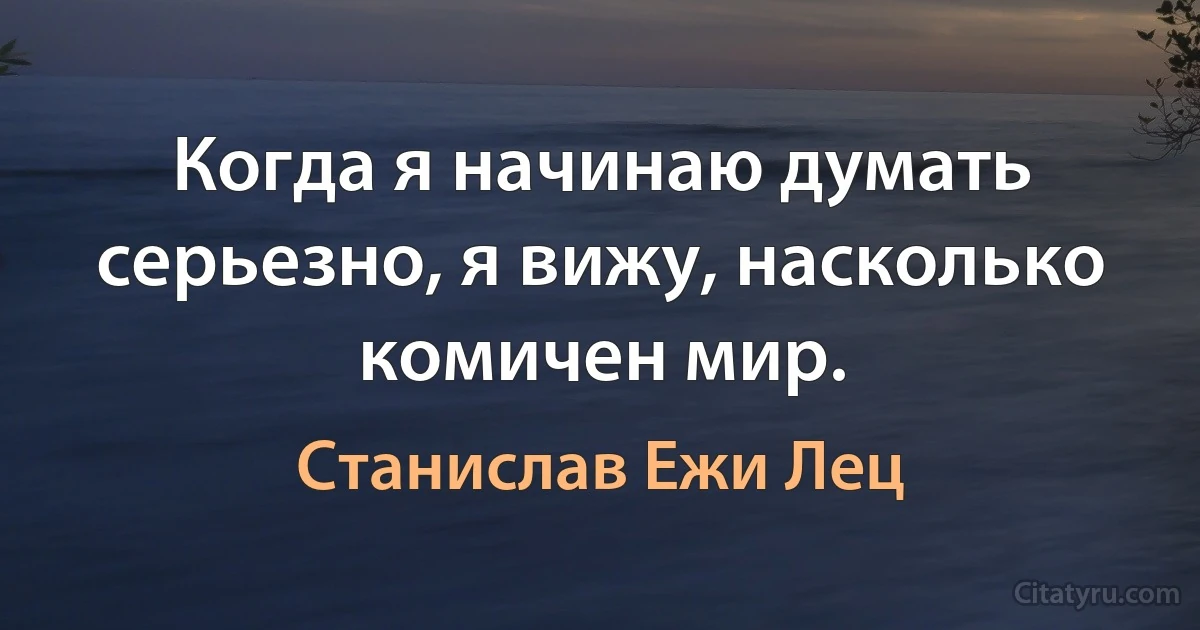 Когда я начинаю думать серьезно, я вижу, насколько комичен мир. (Станислав Ежи Лец)