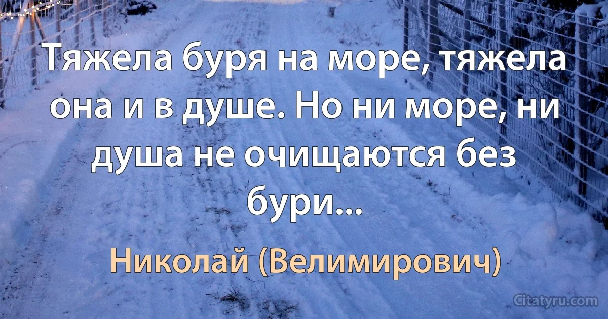 Тяжела буря на море, тяжела она и в душе. Но ни море, ни душа не очищаются без бури... (Николай (Велимирович))