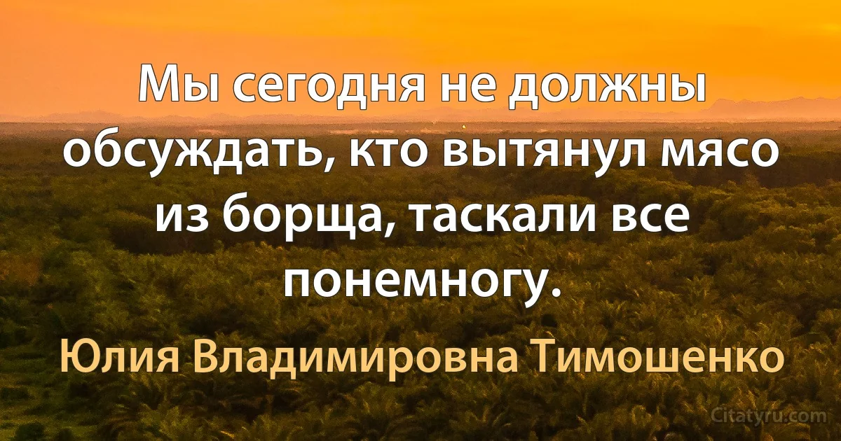 Мы сегодня не должны обсуждать, кто вытянул мясо из борща, таскали все понемногу. (Юлия Владимировна Тимошенко)