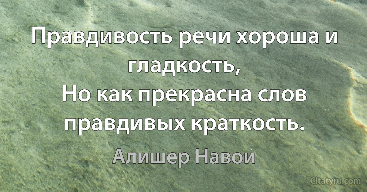 Правдивость речи хороша и гладкость,
Но как прекрасна слов правдивых краткость. (Алишер Навои)