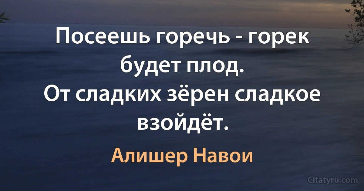 Посеешь горечь - горек будет плод.
От сладких зёрен сладкое взойдёт. (Алишер Навои)