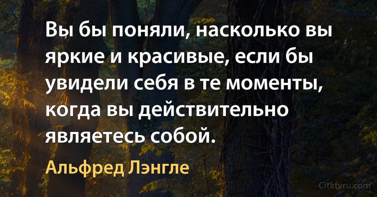 Вы бы поняли, насколько вы яркие и красивые, если бы увидели себя в те моменты, когда вы действительно являетесь собой. (Альфред Лэнгле)