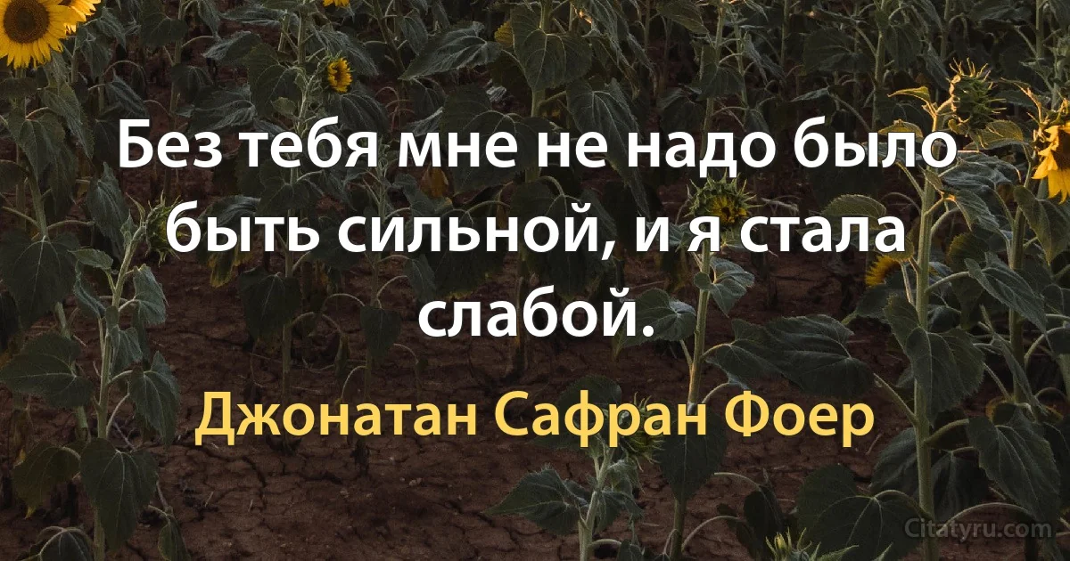 Без тебя мне не надо было быть сильной, и я стала слабой. (Джонатан Сафран Фоер)