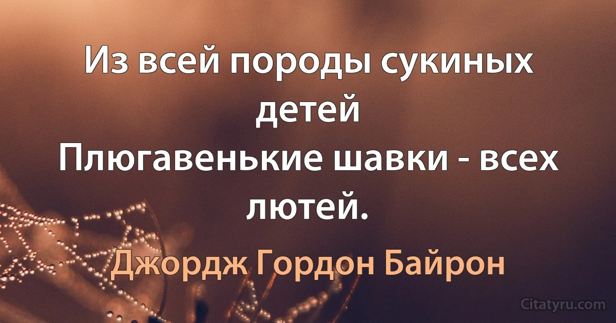 Из всей породы сукиных детей
Плюгавенькие шавки - всех лютей. (Джордж Гордон Байрон)