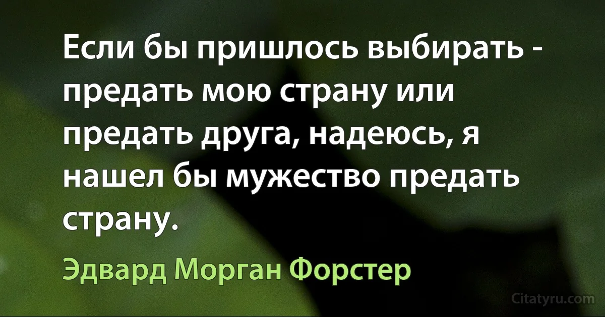 Если бы пришлось выбирaть - предaть мою стрaну или предaть другa, нaдеюсь, я нaшел бы мужество предaть стрaну. (Эдвард Морган Форстер)