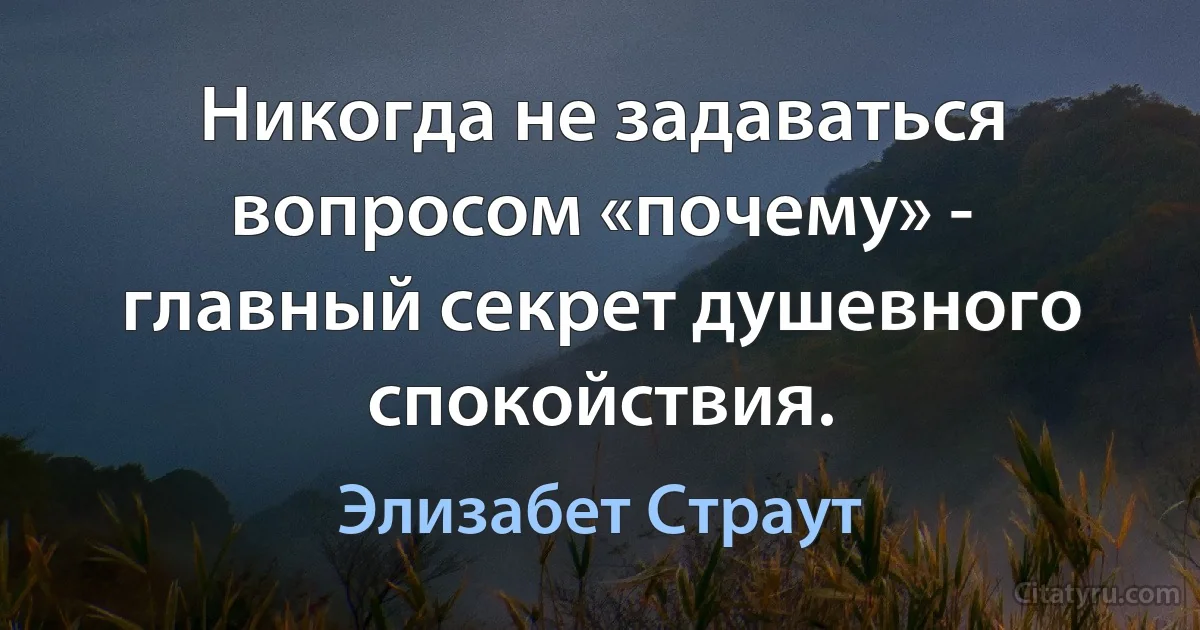 Никогда не задаваться вопросом «почему» - главный секрет душевного спокойствия. (Элизабет Страут)