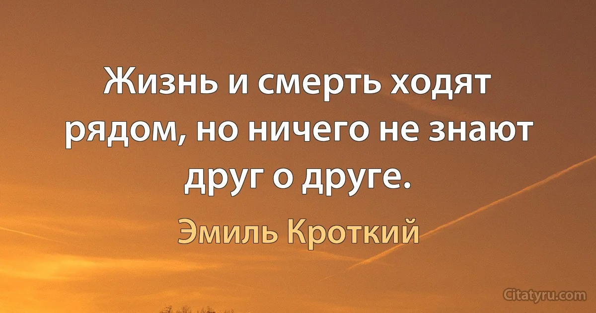 Жизнь и смерть ходят рядом, но ничего не знают друг о друге. (Эмиль Кроткий)