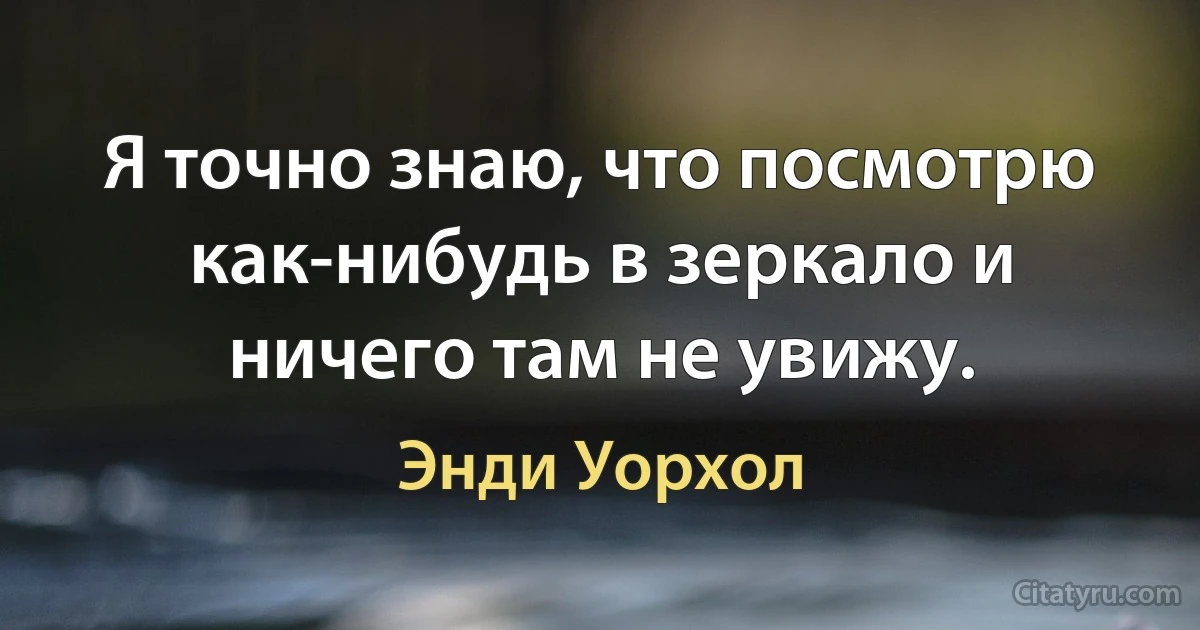 Я точно знаю, что посмотрю как-нибудь в зеркало и ничего там не увижу. (Энди Уорхол)