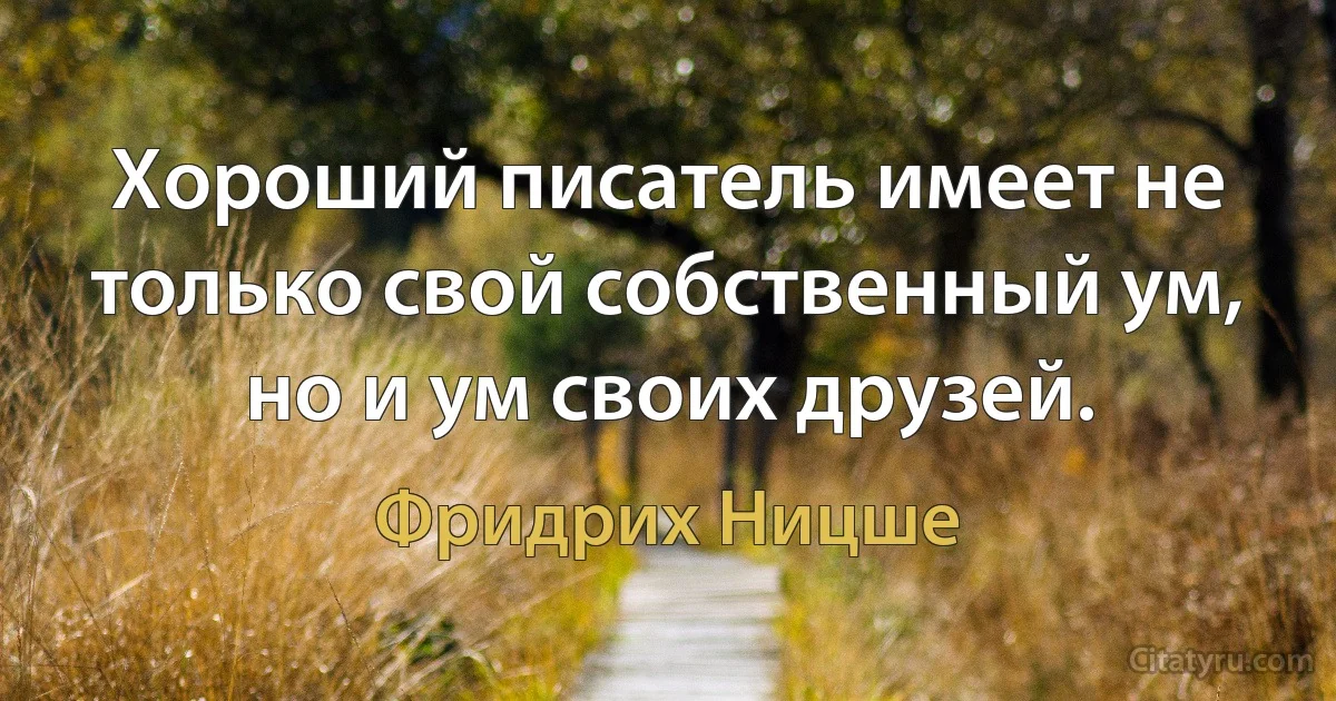 Хороший писатель имеет не только свой собственный ум, но и ум своих друзей. (Фридрих Ницше)