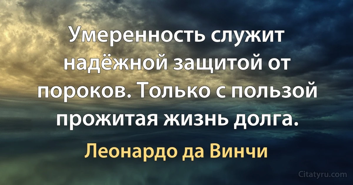 Умеренность служит надёжной защитой от пороков. Только с пользой прожитая жизнь долга. (Леонардо да Винчи)