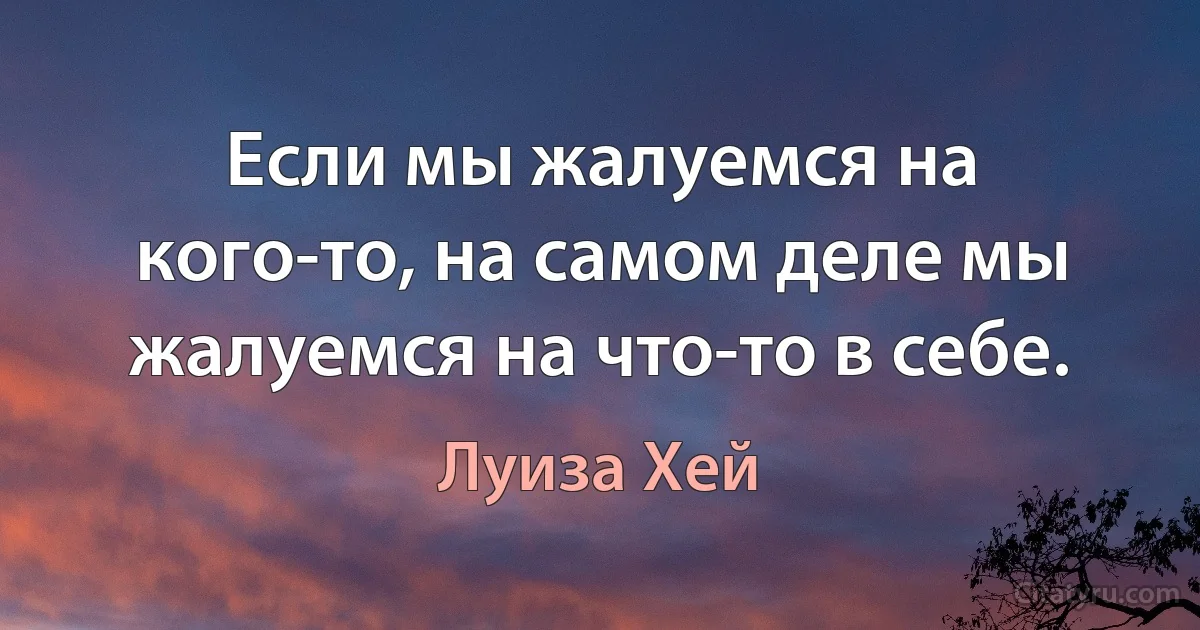 Если мы жалуемся на кого-то, на самом деле мы жалуемся на что-то в себе. (Луиза Хей)