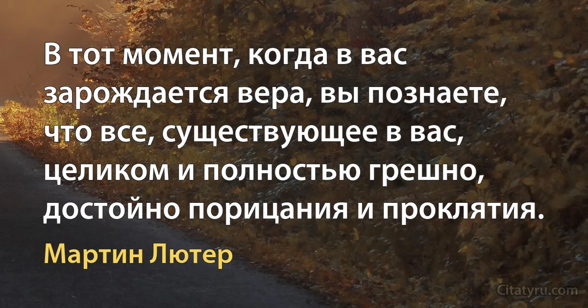 В тот момент, когда в вас зарождается вера, вы познаете, что все, существующее в вас, целиком и полностью грешно, достойно порицания и проклятия. (Мартин Лютер)