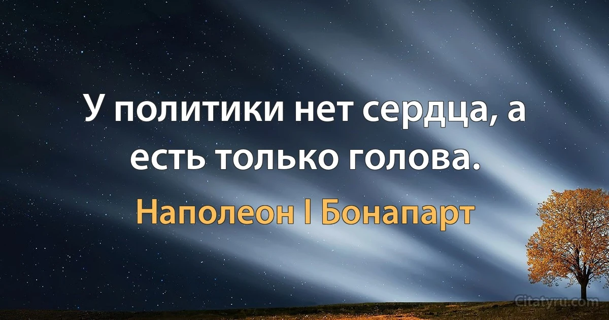 У политики нет сердца, а есть только голова. (Наполеон I Бонапарт)