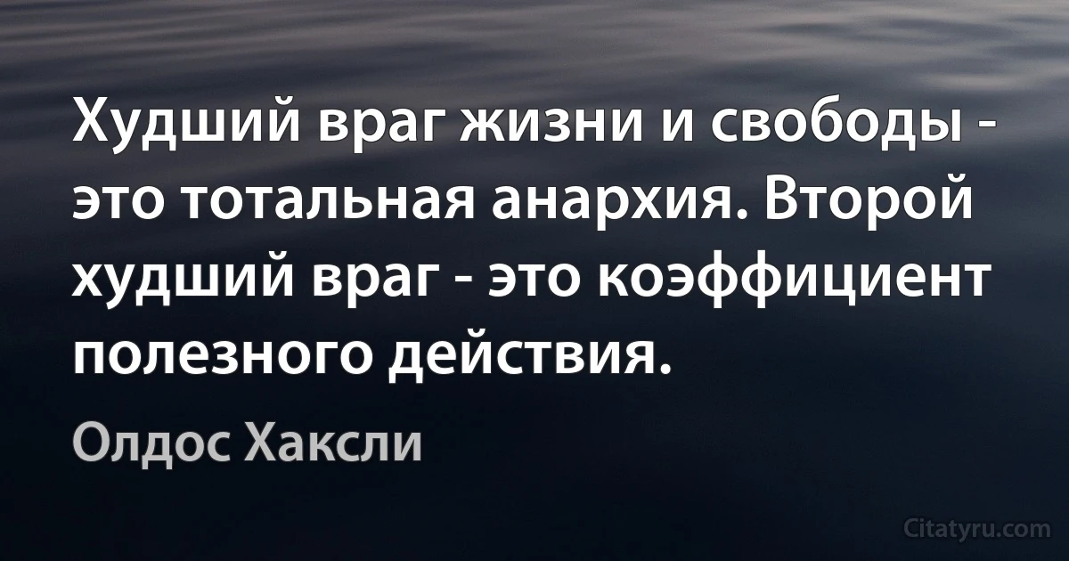 Худший враг жизни и свободы - это тотальная анархия. Второй худший враг - это коэффициент полезного действия. (Олдос Хаксли)