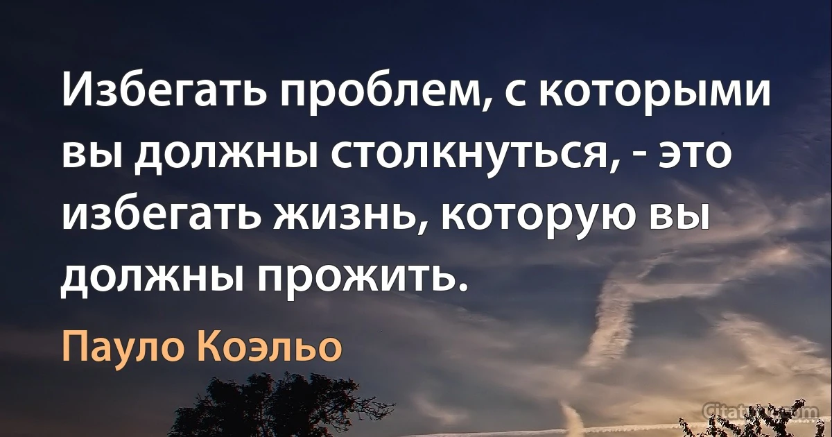 Избегать проблем, с которыми вы должны столкнуться, - это избегать жизнь, которую вы должны прожить. (Пауло Коэльо)