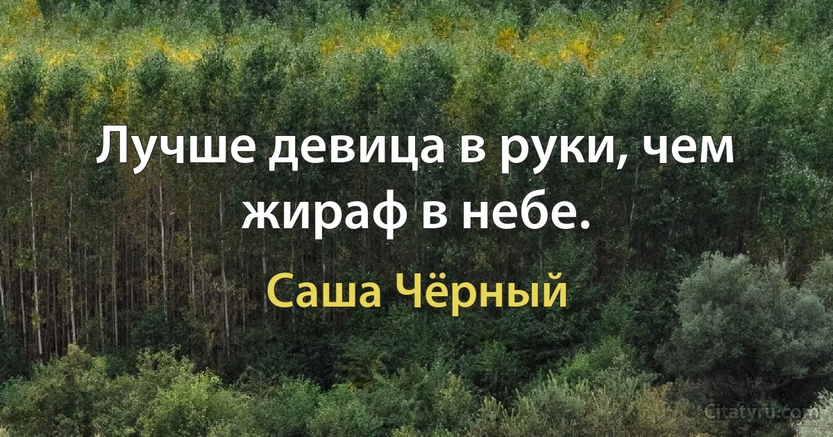 Лучше девица в руки, чем жираф в небе. (Саша Чёрный)