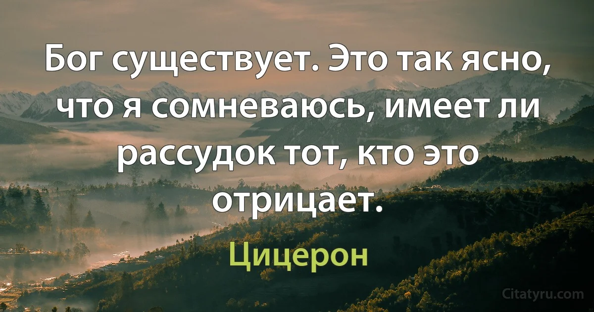 Бог существует. Это так ясно, что я сомневаюсь, имеет ли рассудок тот, кто это отрицает. (Цицерон)