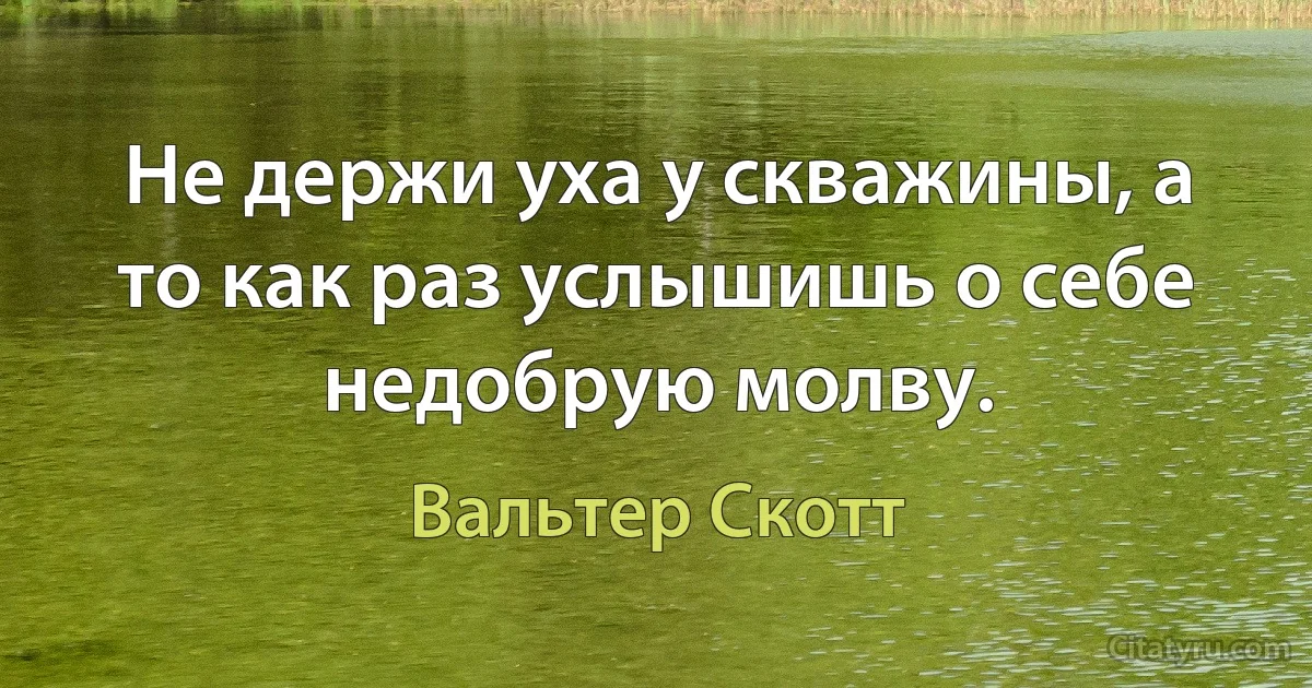 Не держи уха у скважины, а то как раз услышишь о себе недобрую молву. (Вальтер Скотт)