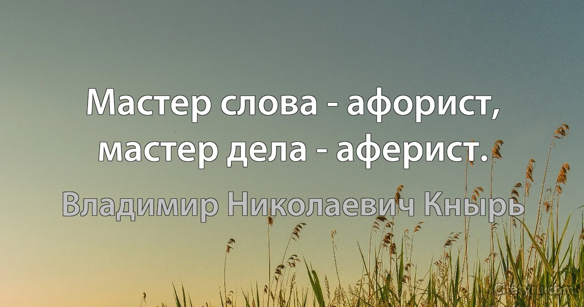 Мастер слова - афорист, мастер дела - аферист. (Владимир Николаевич Кнырь)