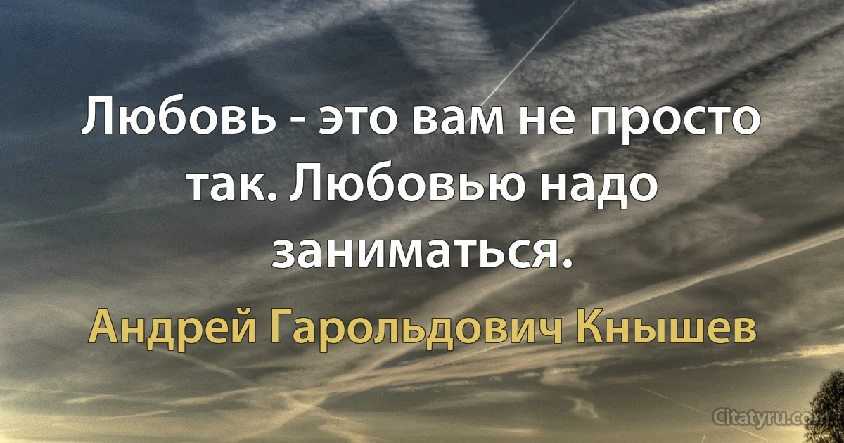 Любовь - это вам не просто так. Любовью надо заниматься. (Андрей Гарольдович Кнышев)