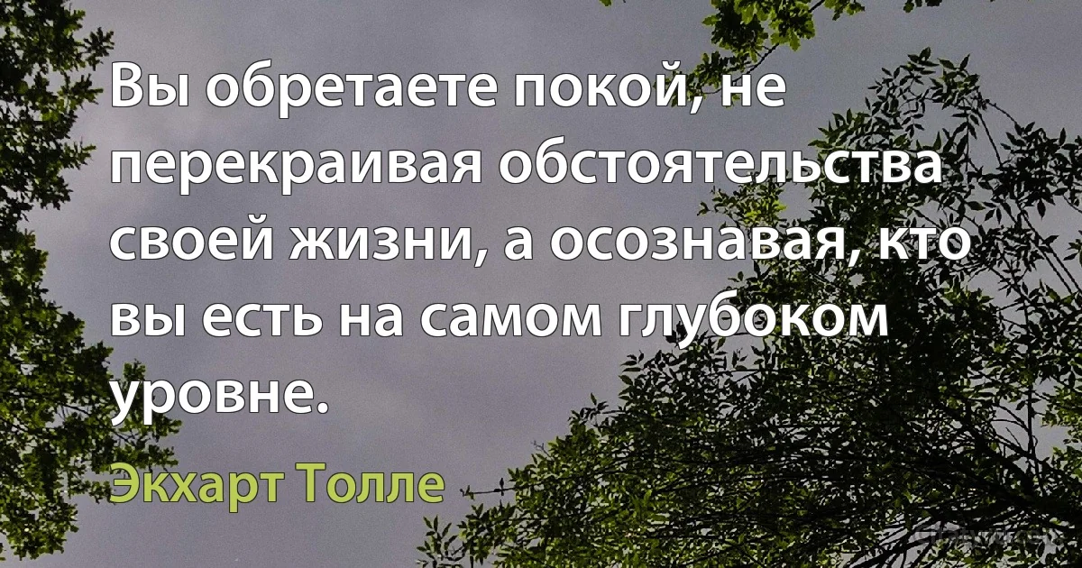 Вы обретаете покой, не перекраивая обстоятельства своей жизни, а осознавая, кто вы есть на самом глубоком уровне. (Экхарт Толле)