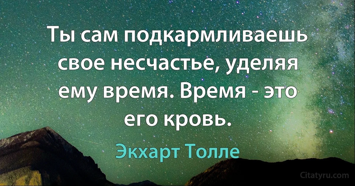 Ты сам подкармливаешь свое несчастье, уделяя ему время. Время - это его кровь. (Экхарт Толле)