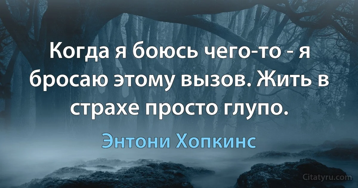 Когда я боюсь чего-то - я бросаю этому вызов. Жить в страхе просто глупо. (Энтони Хопкинс)