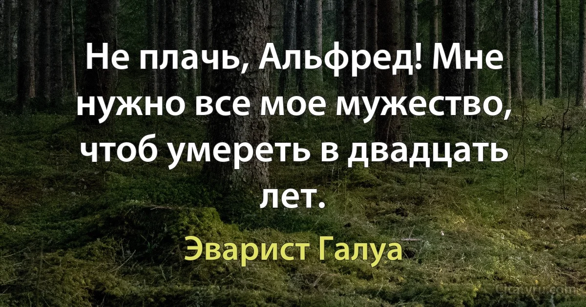 Не плачь, Альфред! Мне нужно все мое мужество, чтоб умереть в двадцать лет. (Эварист Галуа)