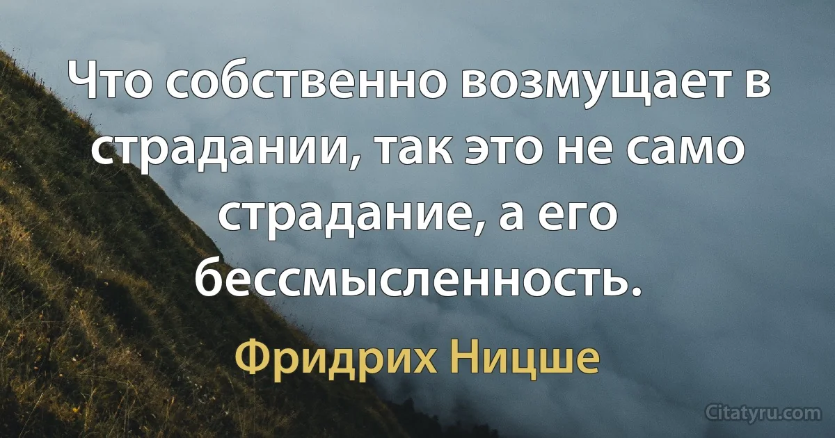 Что собственно возмущает в страдании, так это не само страдание, а его бессмысленность. (Фридрих Ницше)