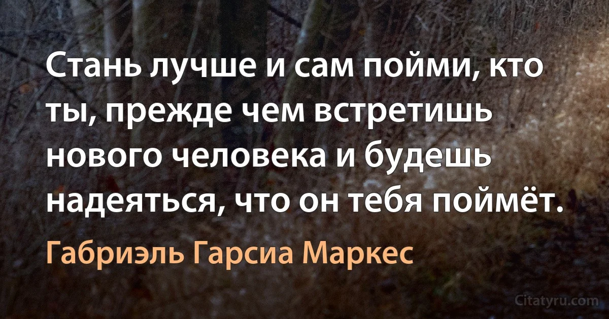 Стань лучше и сам пойми, кто ты, прежде чем встретишь нового человека и будешь надеяться, что он тебя поймёт. (Габриэль Гарсиа Маркес)