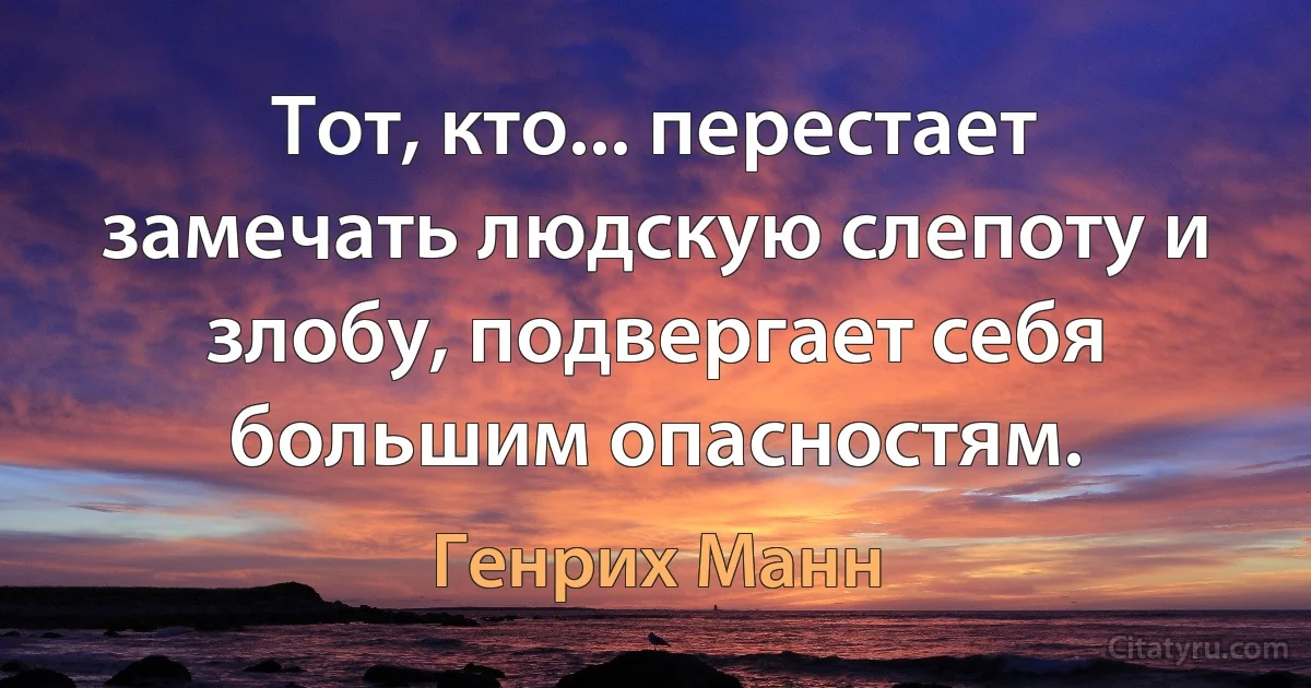 Тот, кто... перестает замечать людскую слепоту и злобу, подвергает себя большим опасностям. (Генрих Манн)