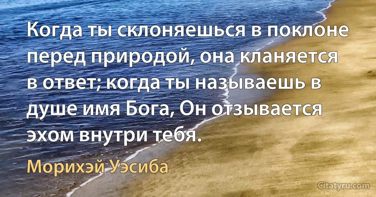 Когда ты склоняешься в поклоне перед природой, она кланяется в ответ; когда ты называешь в душе имя Бога, Он отзывается эхом внутри тебя. (Морихэй Уэсиба)