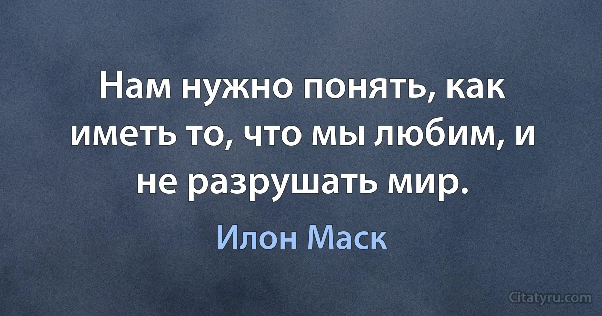 Нам нужно понять, как иметь то, что мы любим, и не разрушать мир. (Илон Маск)