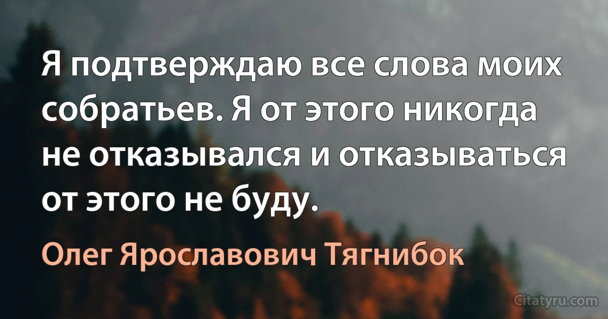 Я подтверждаю все слова моих собратьев. Я от этого никогда не отказывался и отказываться от этого не буду. (Олег Ярославович Тягнибок)