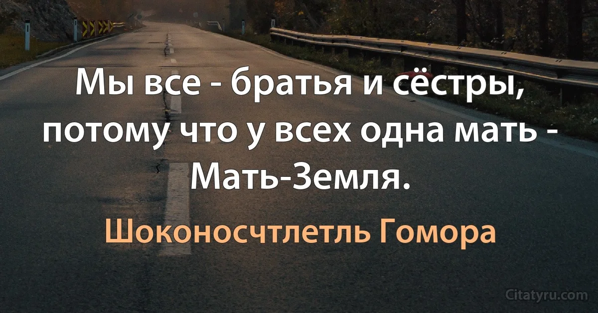 Мы все - братья и сёстры, потому что у всех одна мать - Мать-Земля. (Шоконосчтлетль Гомора)