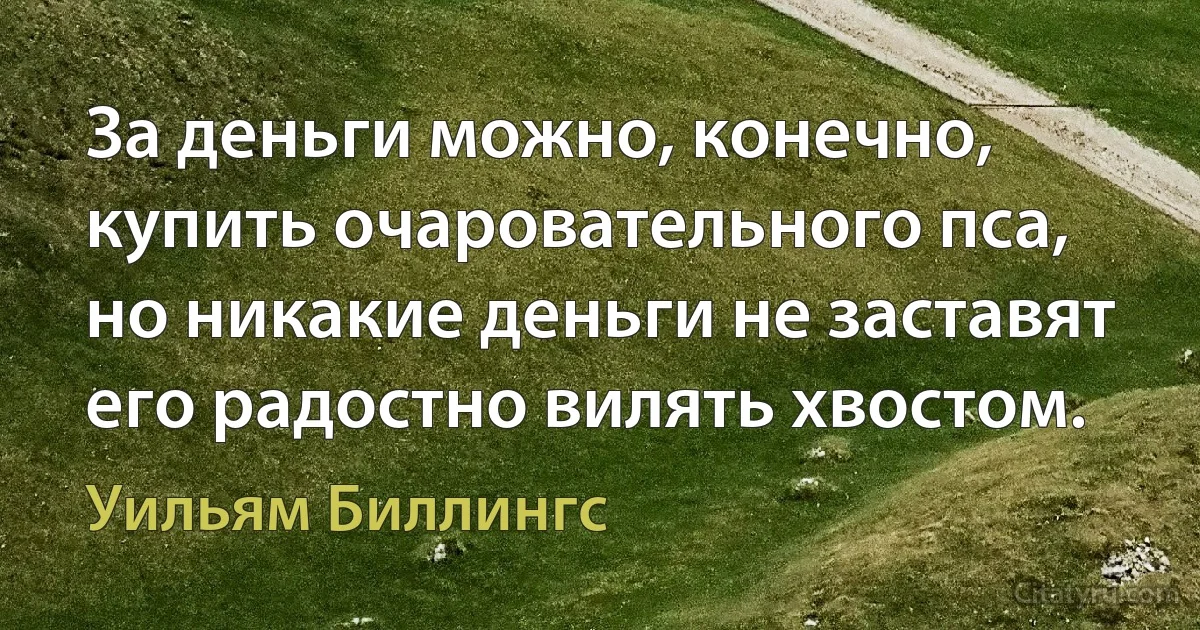 За деньги можно, конечно, купить очаровательного пса, но никакие деньги не заставят его радостно вилять хвостом. (Уильям Биллингс)