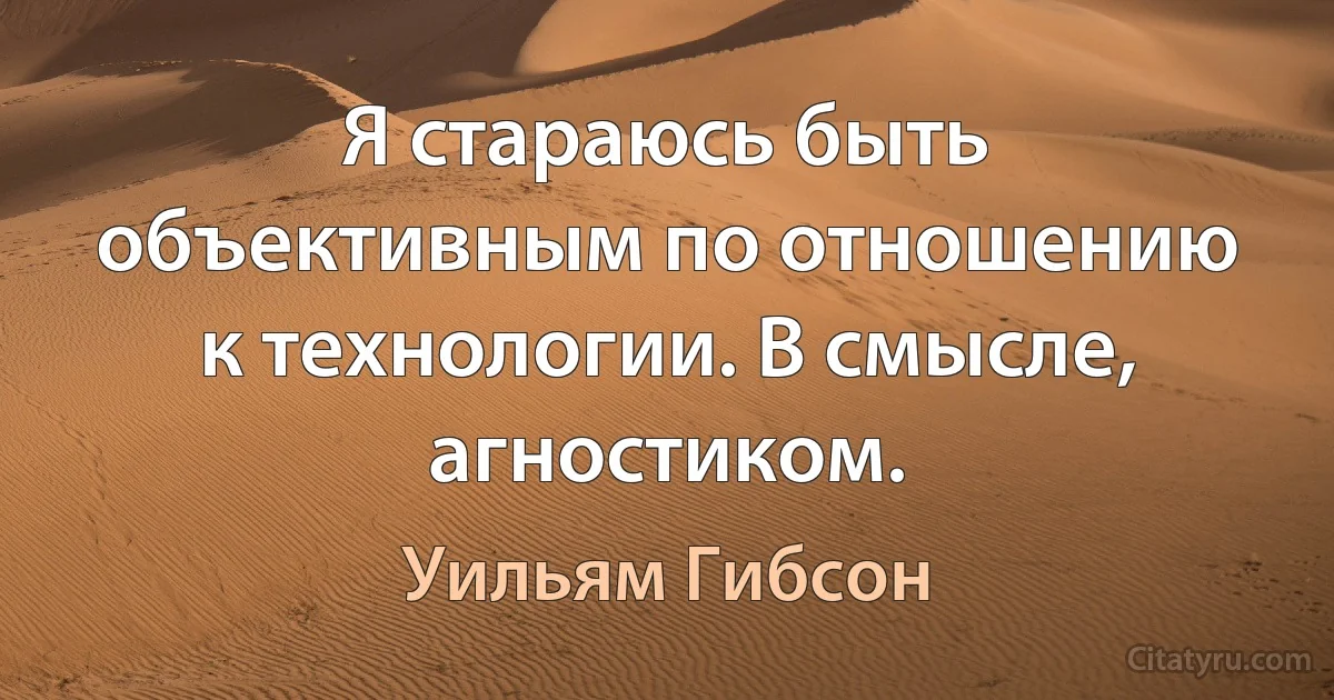 Я стараюсь быть объективным по отношению к технологии. В смысле, агностиком. (Уильям Гибсон)