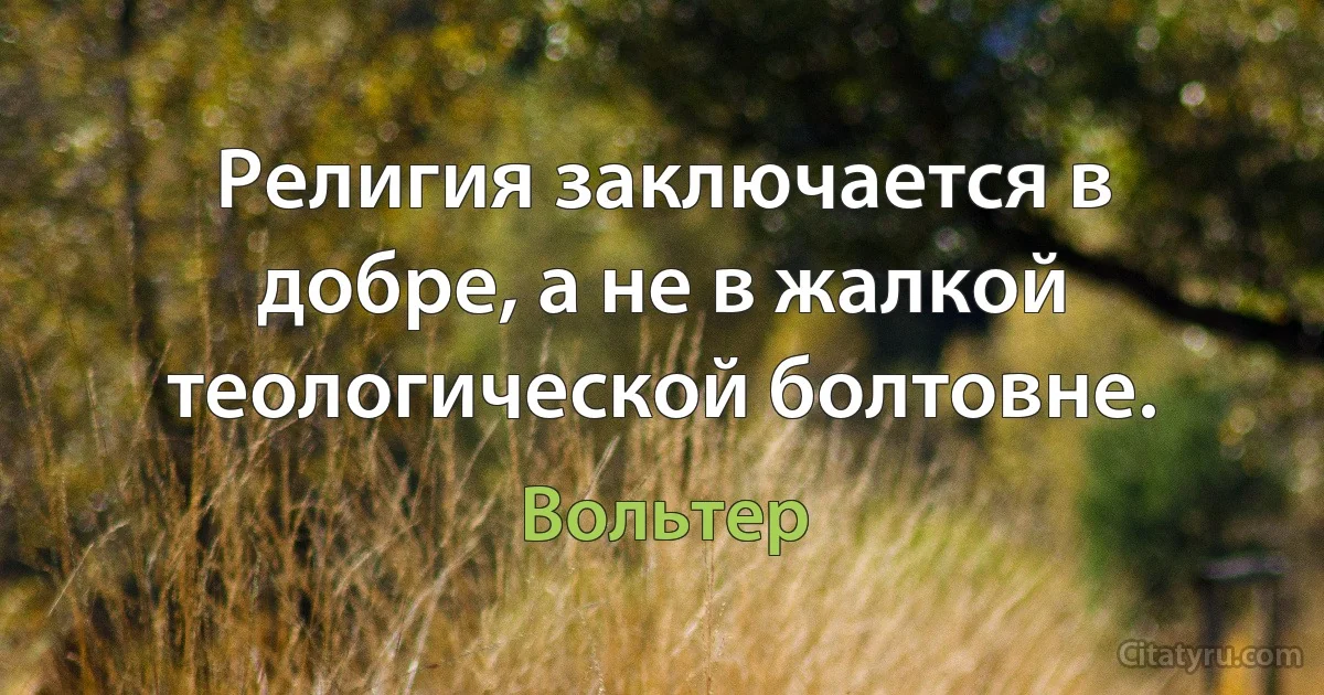 Религия заключается в добре, а не в жалкой теологической болтовне. (Вольтер)