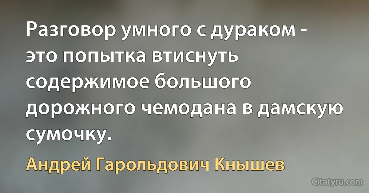 Разговор умного с дураком - это попытка втиснуть содержимое большого дорожного чемодана в дамскую сумочку. (Андрей Гарольдович Кнышев)