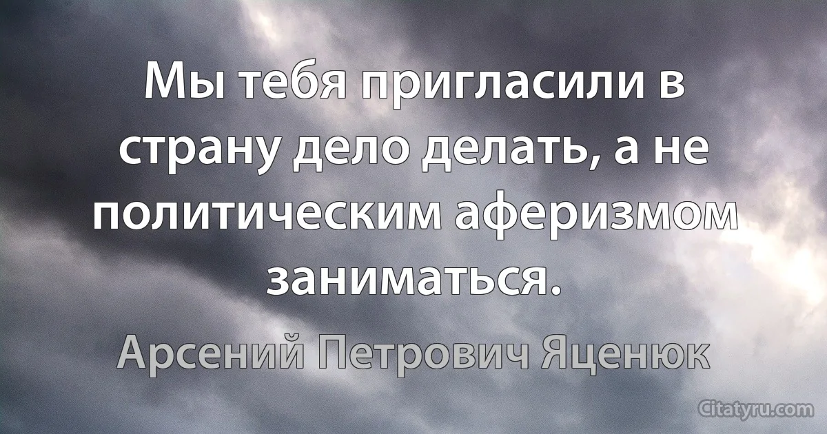 Мы тебя пригласили в страну дело делать, а не политическим аферизмом заниматься. (Арсений Петрович Яценюк)