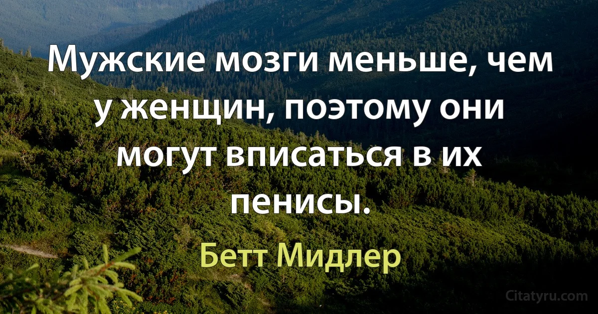 Мужские мозги меньше, чем у женщин, поэтому они могут вписаться в их пенисы. (Бетт Мидлер)