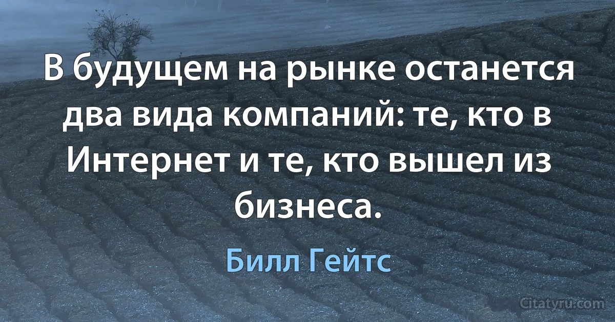 В будущем на рынке останется два вида компаний: те, кто в Интернет и те, кто вышел из бизнеса. (Билл Гейтс)